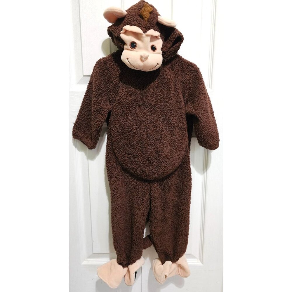 Baby Monkey Costume Halloween Fleece One Piece Animal Suit Hooded Face Tail 18M